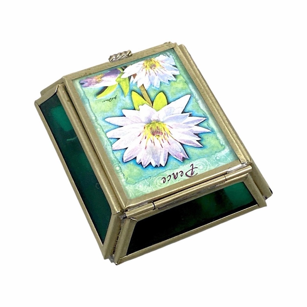VIVA Mexico Stained Glass Jewelry Box Lily “Peace” Mirrored Trinket VTG - Picture 5 of 12